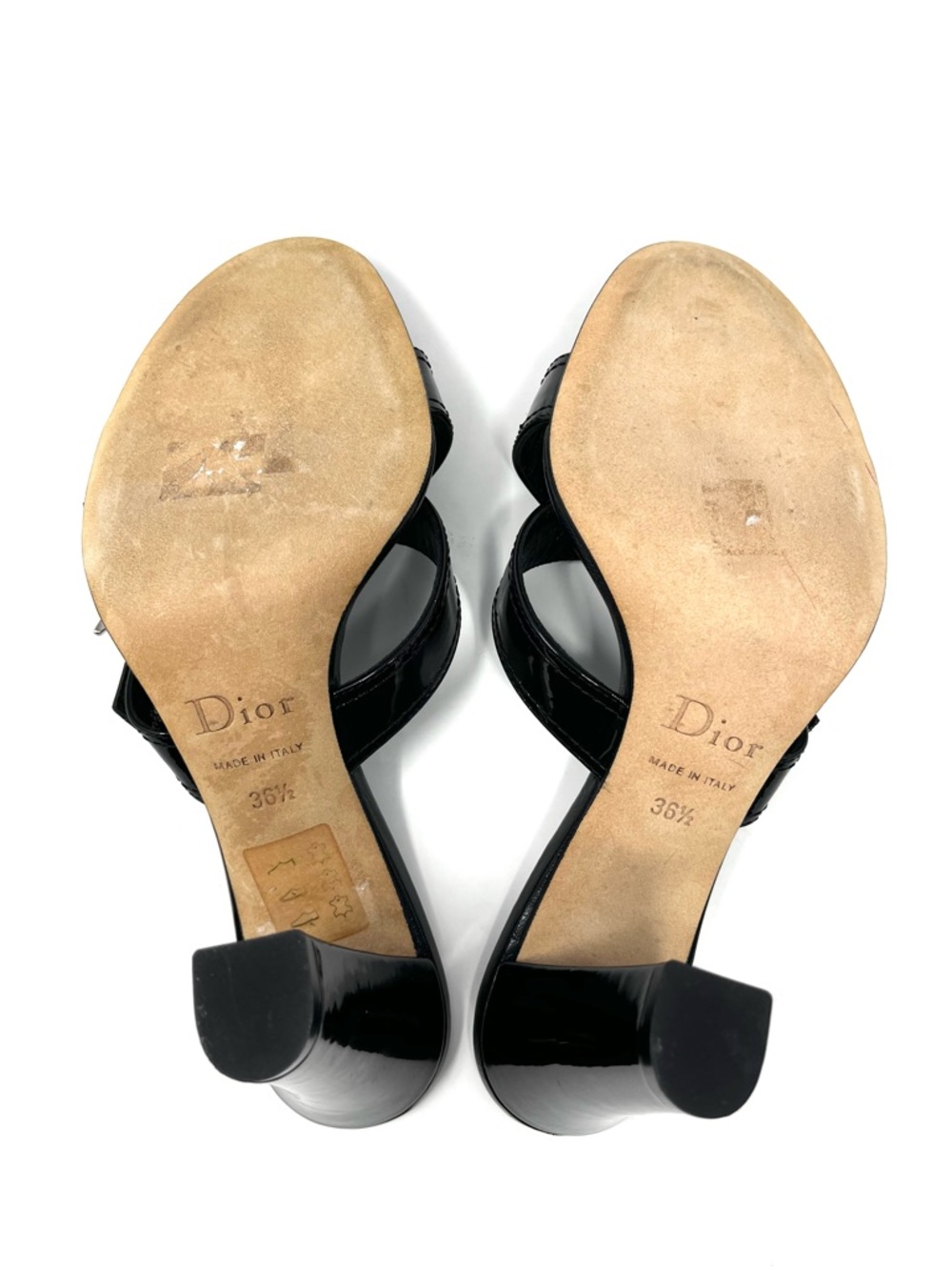 Vintage Christian Dior Galliano Y2K Black Patent D Buckle Sandals Heels 36.5 6.5 - Picture 9 of 11